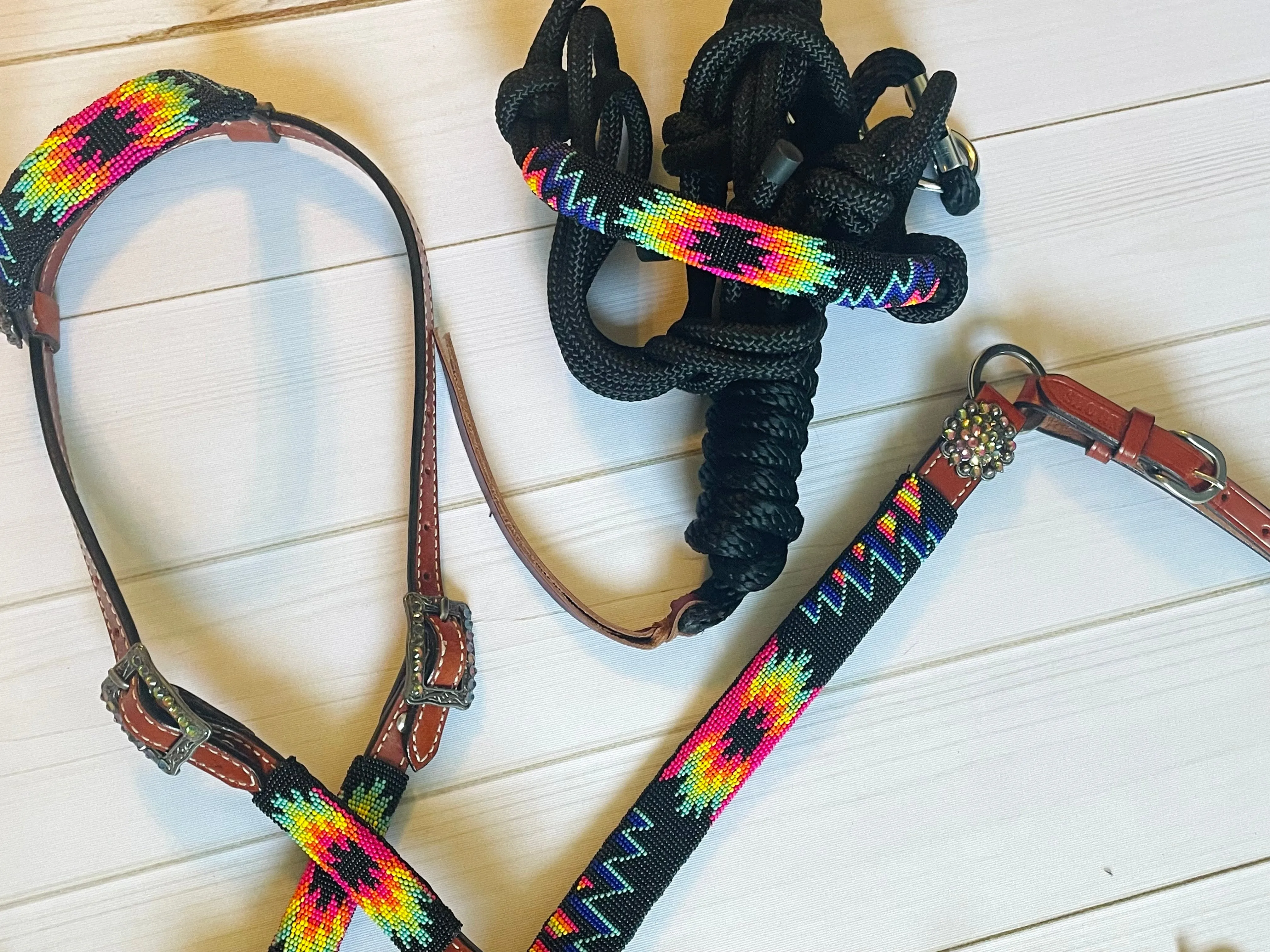 Sale! Hot Pink, Green, Blue, Yellow Aztec Beaded Tack Set