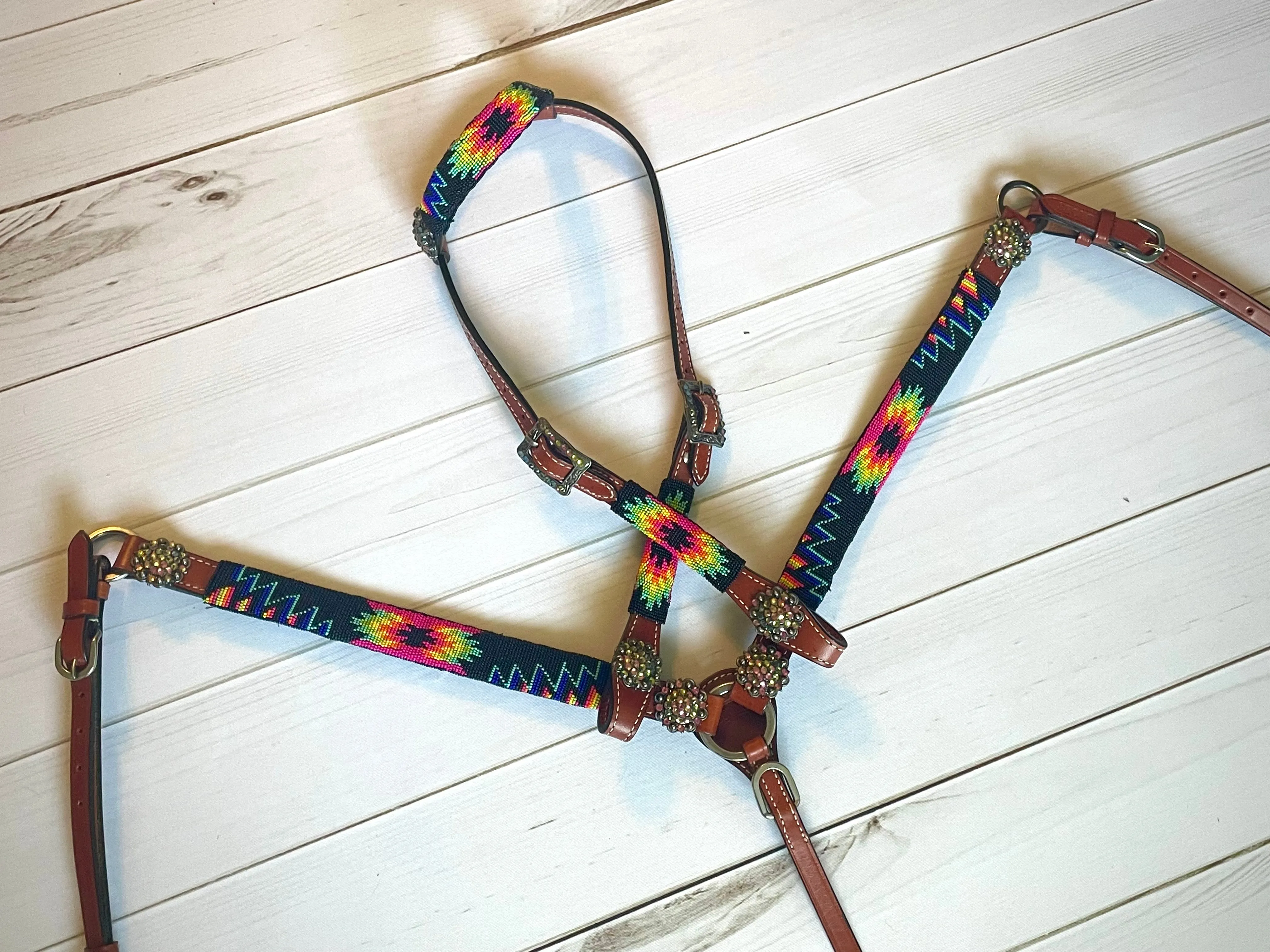 Sale! Hot Pink, Green, Blue, Yellow Aztec Beaded Tack Set