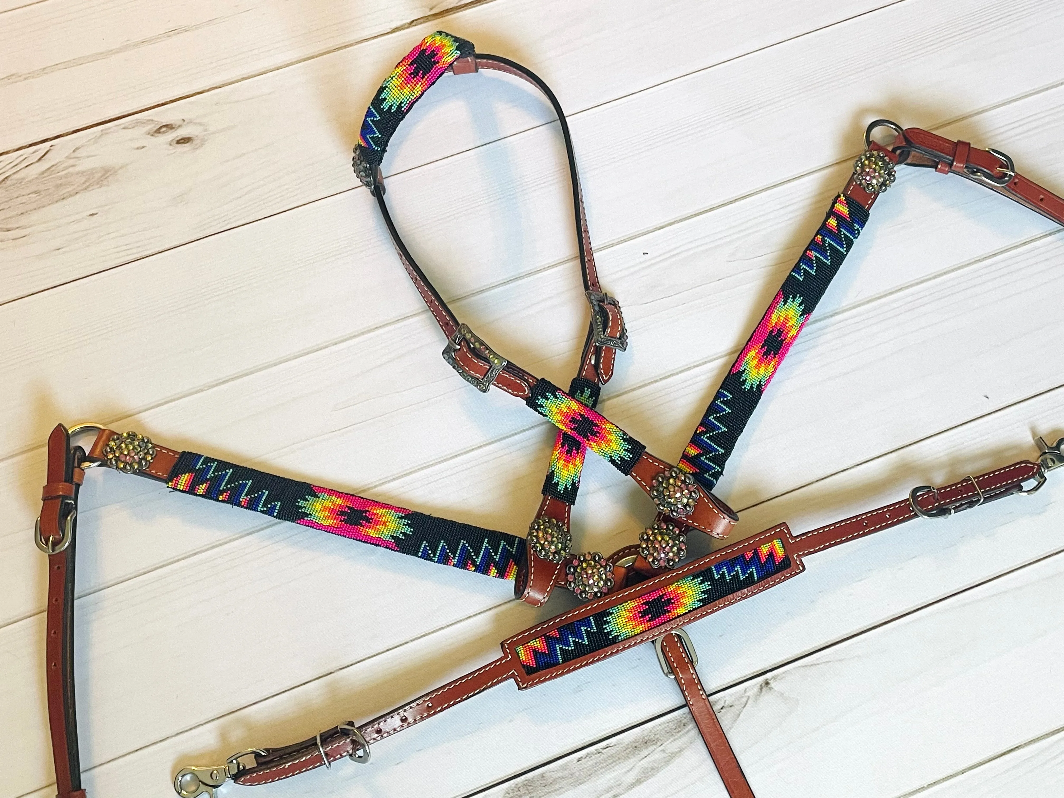Sale! Hot Pink, Green, Blue, Yellow Aztec Beaded Tack Set