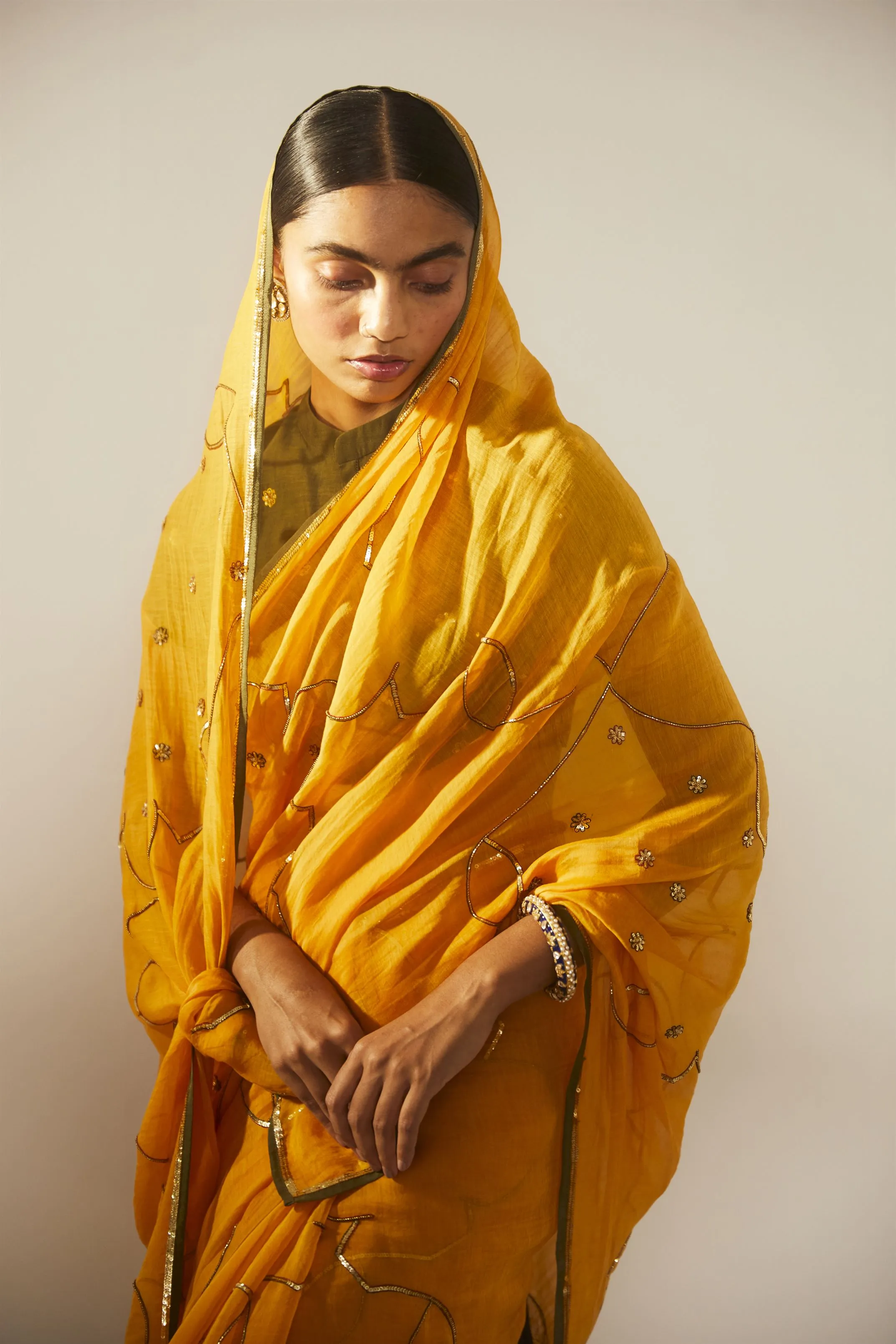 Sarang Kaur Sunnybrook Mango Meenakshi saree Chanderi silk Blouse piece Chanderi silk Bareeki SK01206