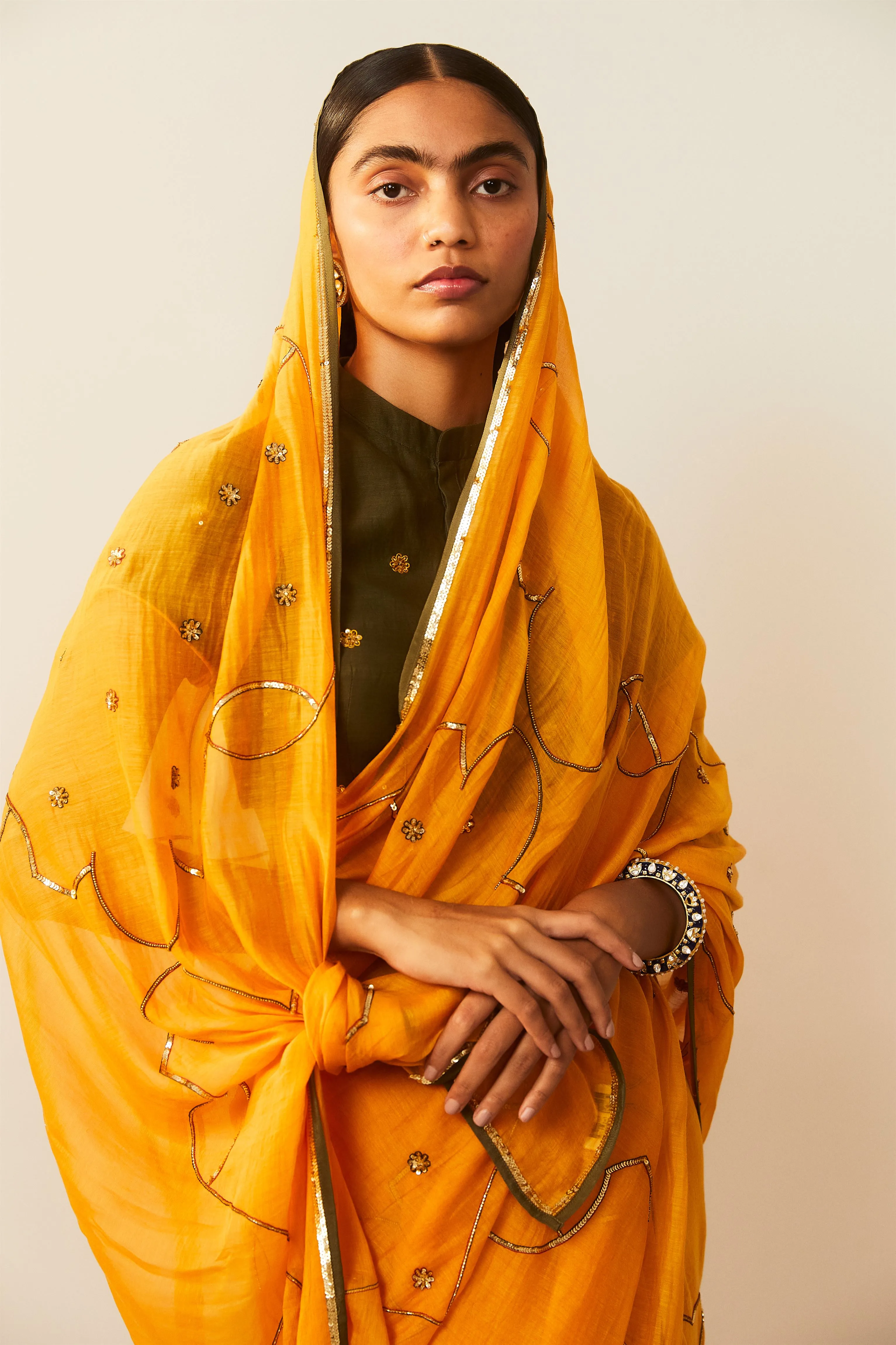 Sarang Kaur Sunnybrook Mango Meenakshi saree Chanderi silk Blouse piece Chanderi silk Bareeki SK01206