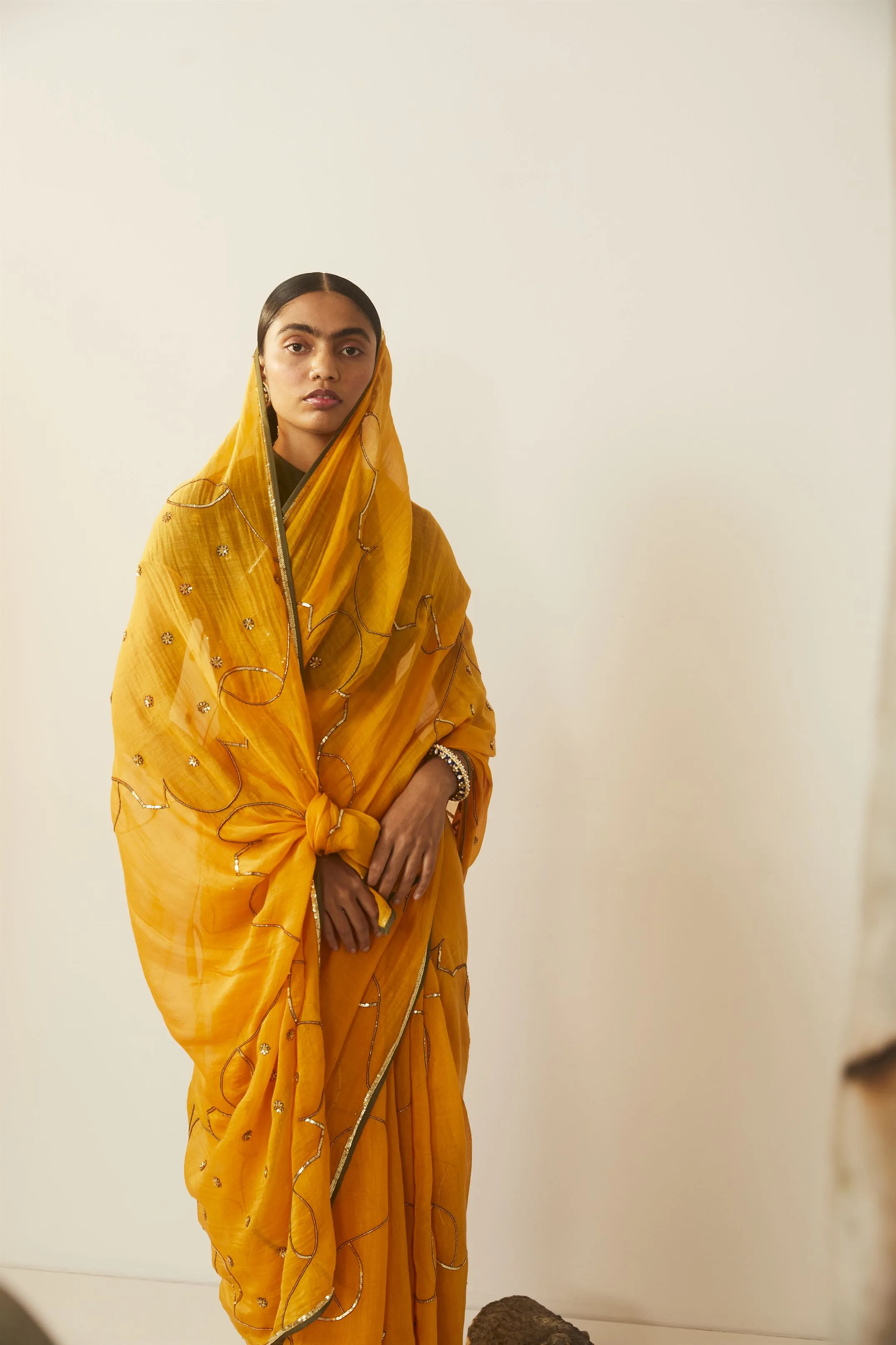 Sarang Kaur Sunnybrook Mango Meenakshi saree Chanderi silk Blouse piece Chanderi silk Bareeki SK01206