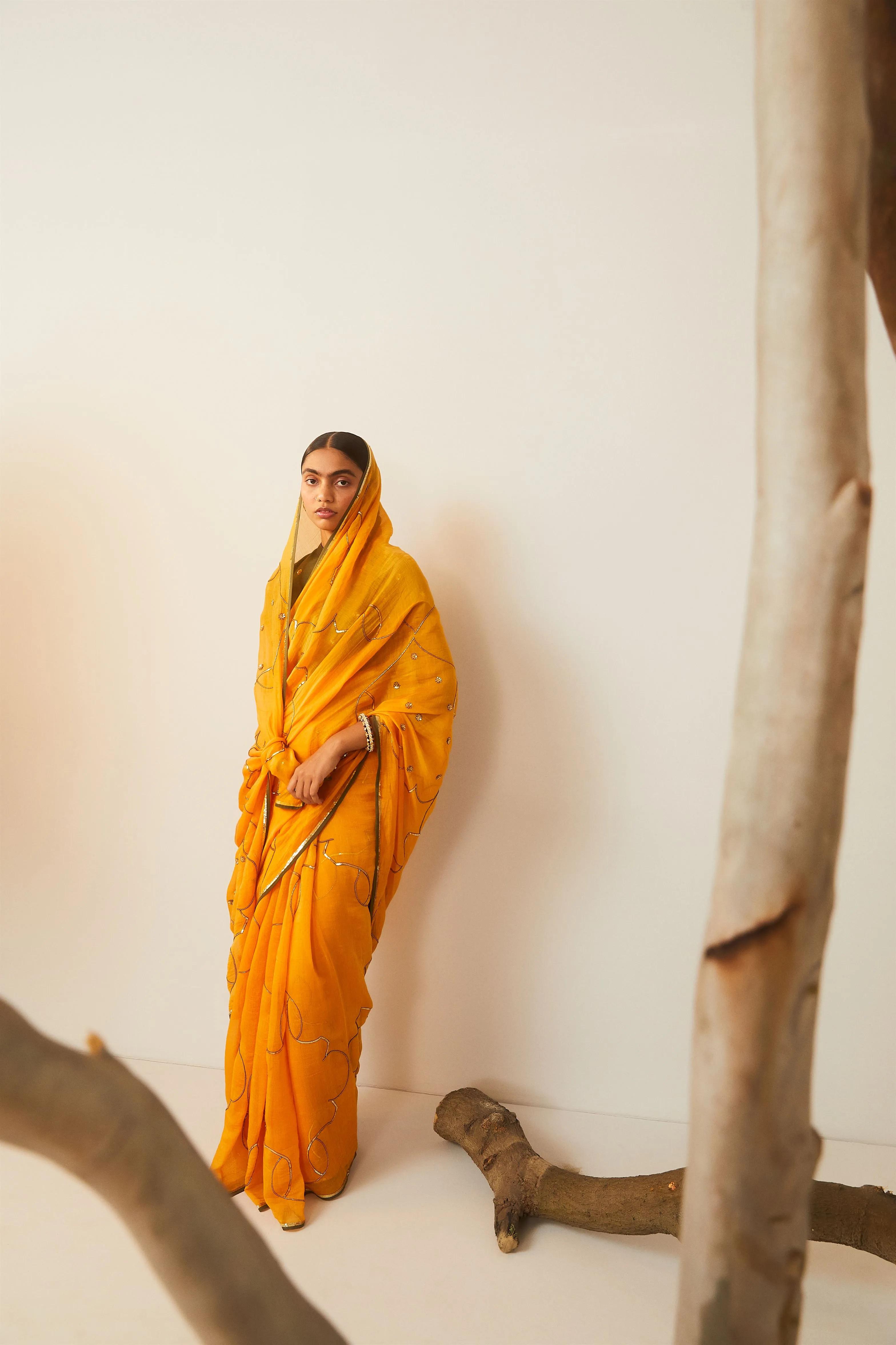 Sarang Kaur Sunnybrook Mango Meenakshi saree Chanderi silk Blouse piece Chanderi silk Bareeki SK01206