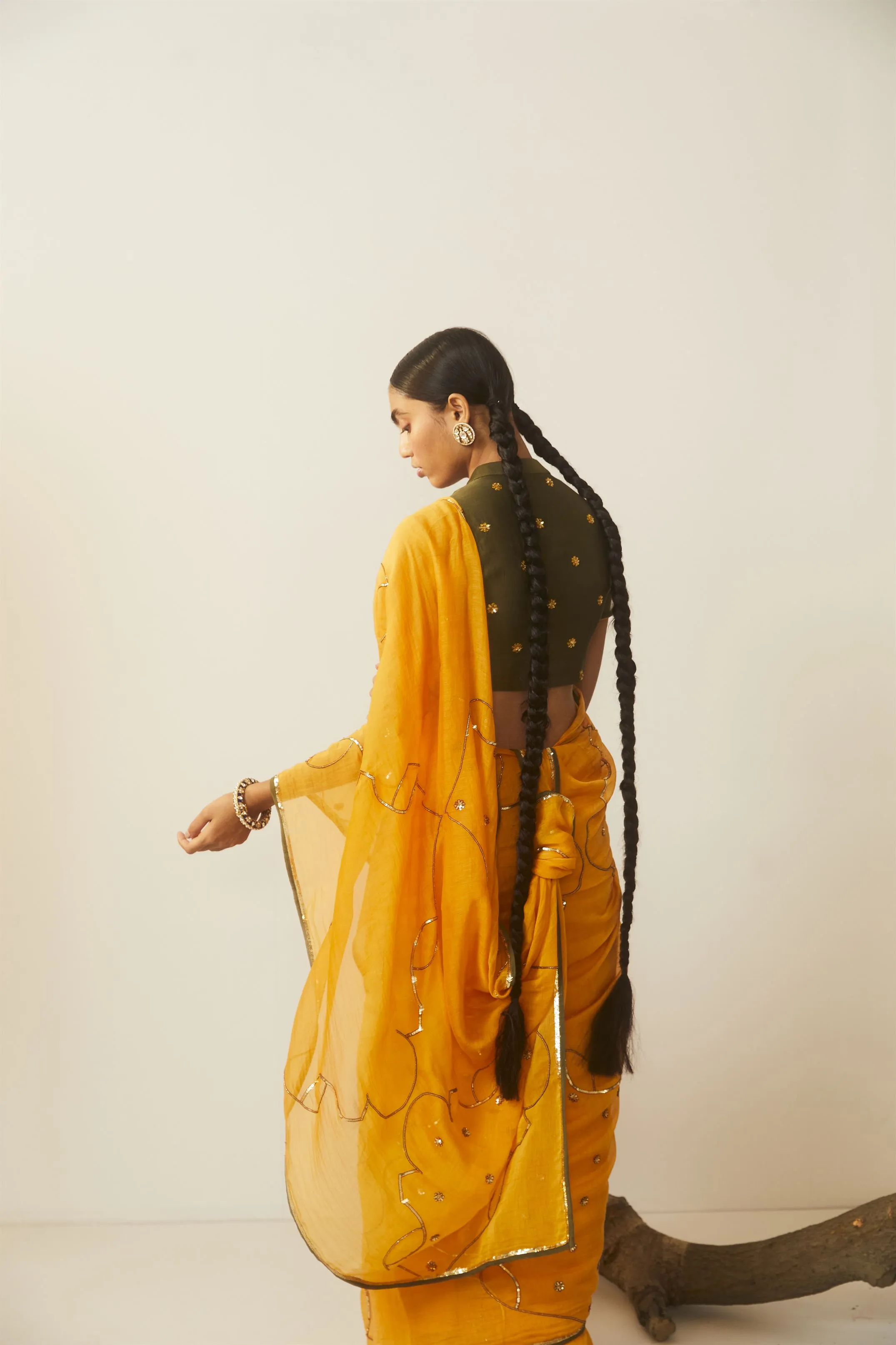 Sarang Kaur Sunnybrook Mango Meenakshi saree Chanderi silk Blouse piece Chanderi silk Bareeki SK01206