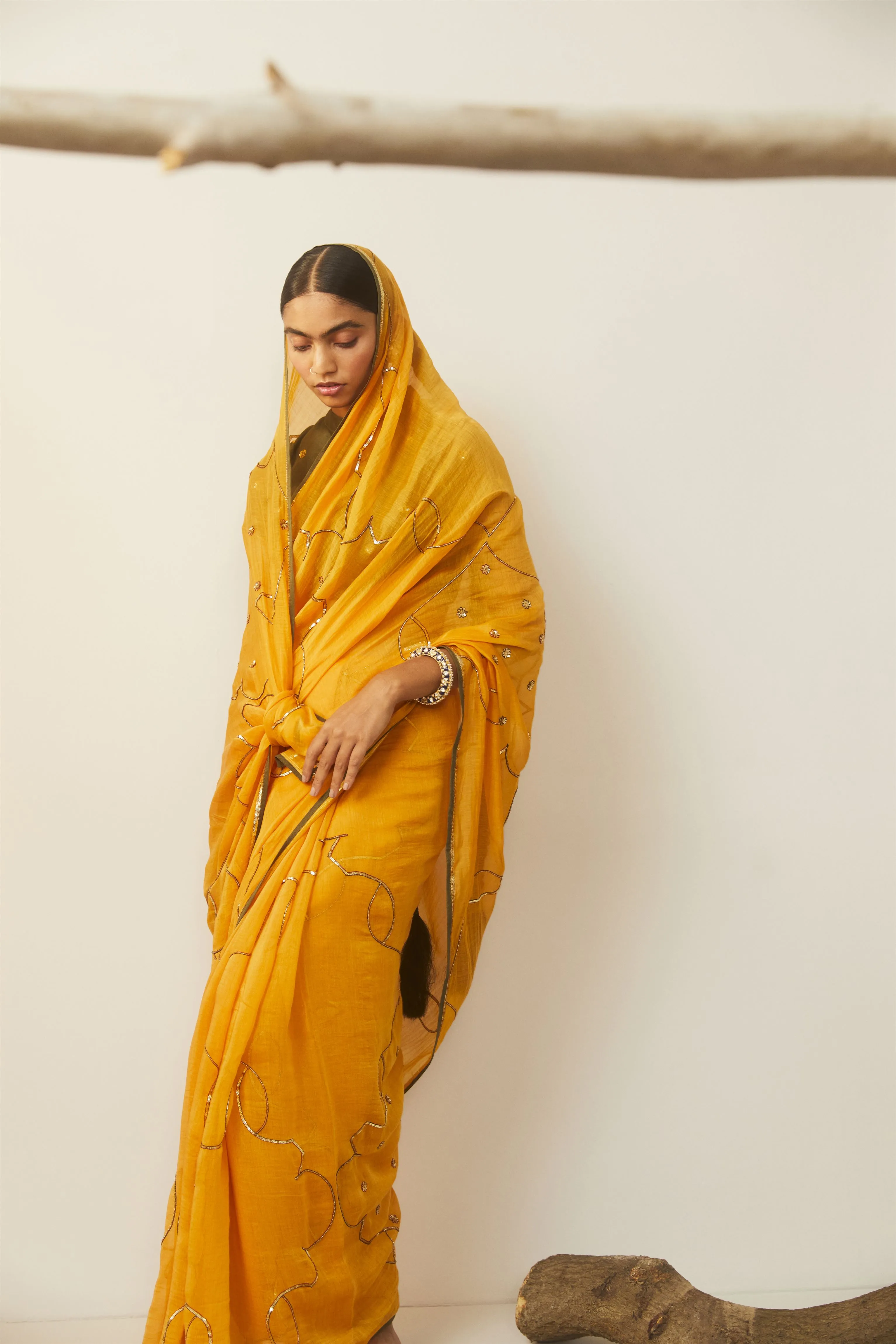 Sarang Kaur Sunnybrook Mango Meenakshi saree Chanderi silk Blouse piece Chanderi silk Bareeki SK01206