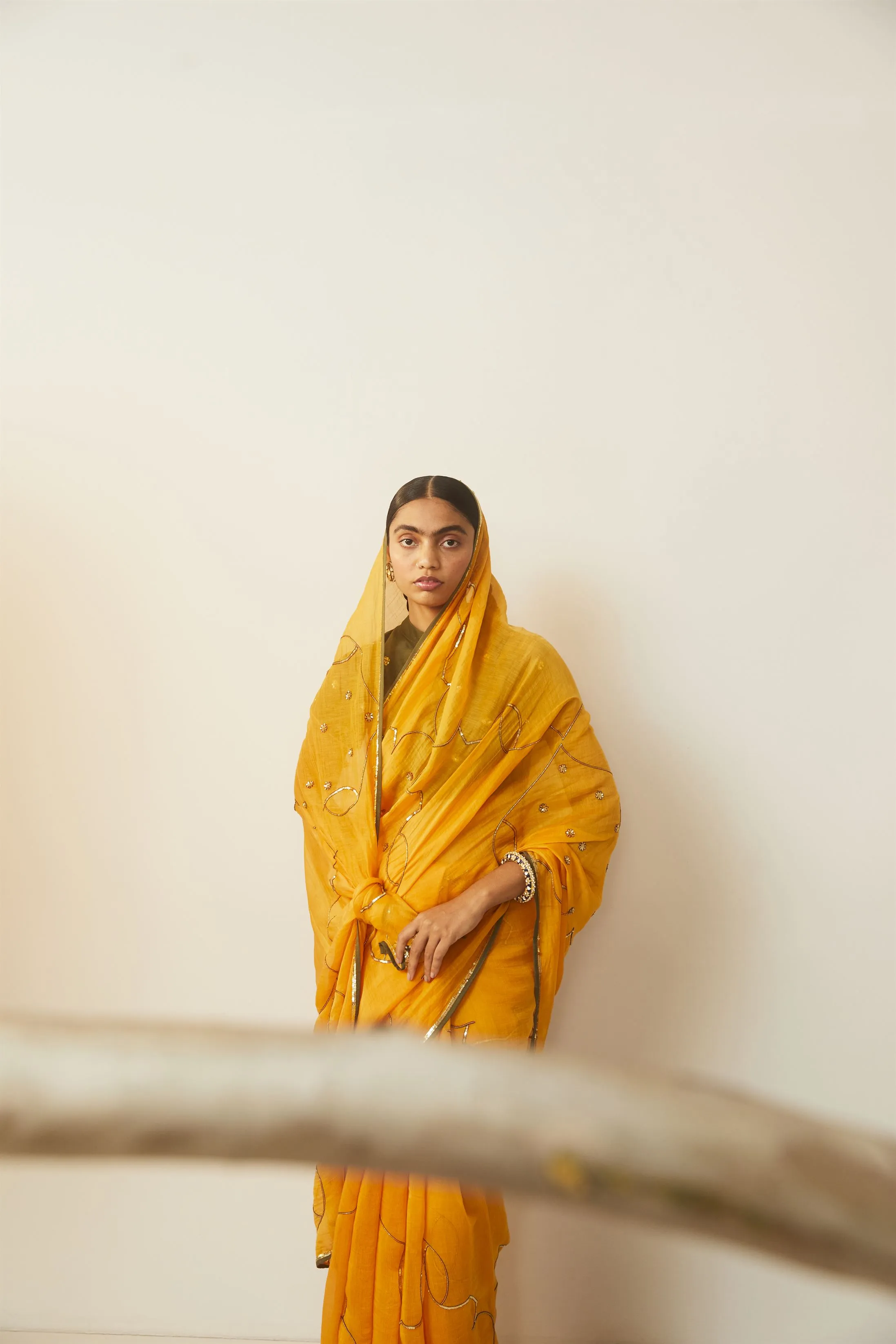 Sarang Kaur Sunnybrook Mango Meenakshi saree Chanderi silk Blouse piece Chanderi silk Bareeki SK01206