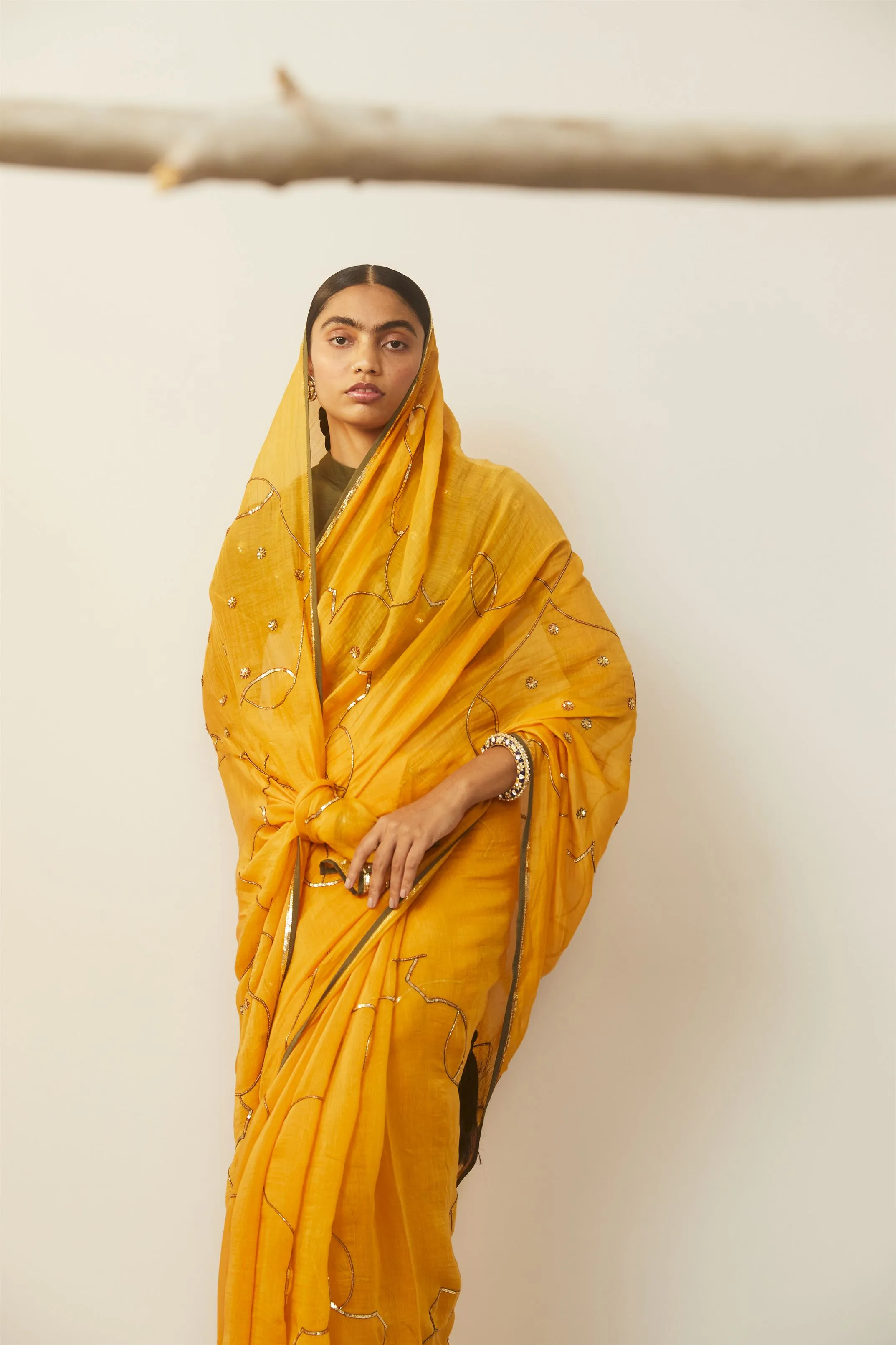 Sarang Kaur Sunnybrook Mango Meenakshi saree Chanderi silk Blouse piece Chanderi silk Bareeki SK01206