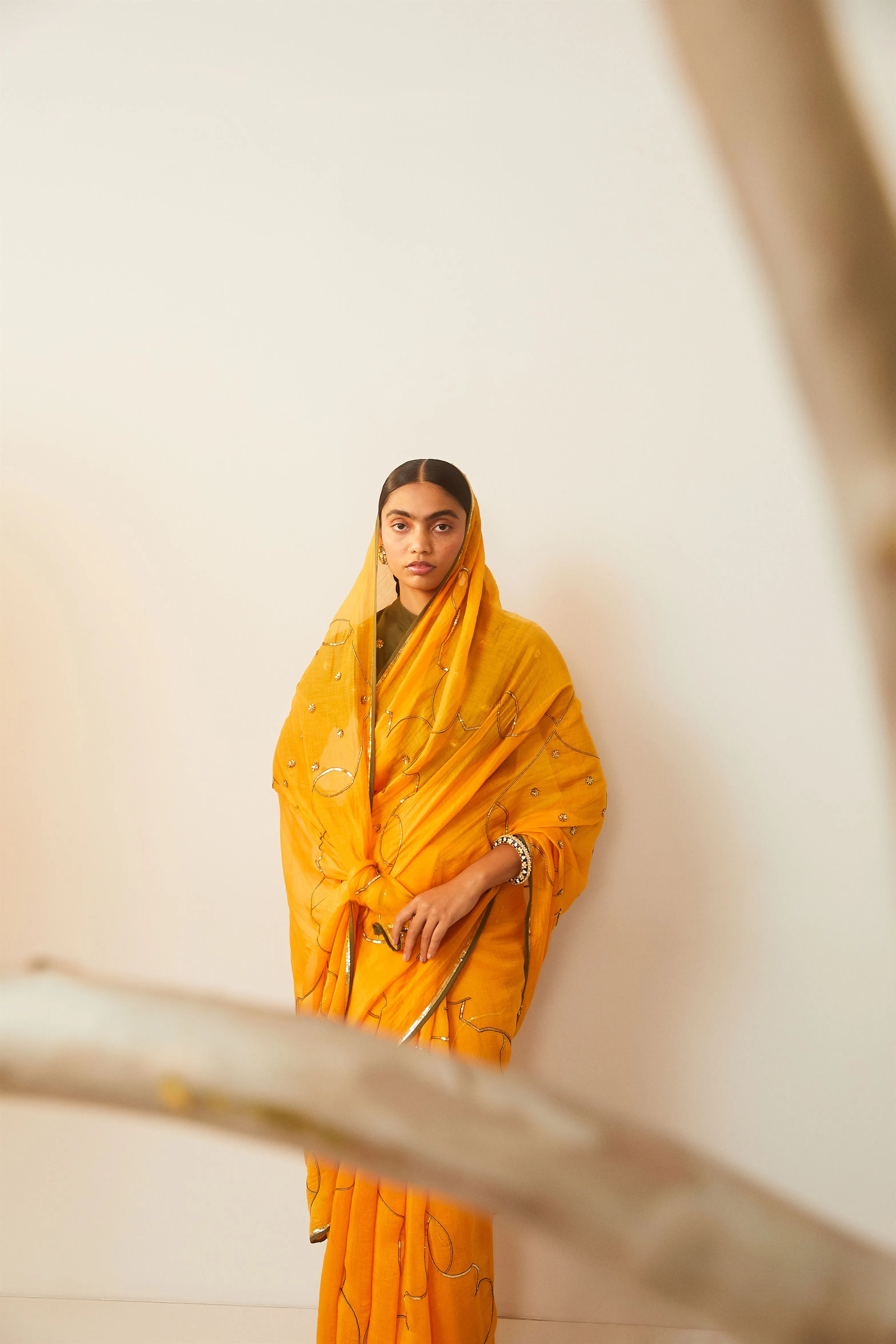 Sarang Kaur Sunnybrook Mango Meenakshi saree Chanderi silk Blouse piece Chanderi silk Bareeki SK01206