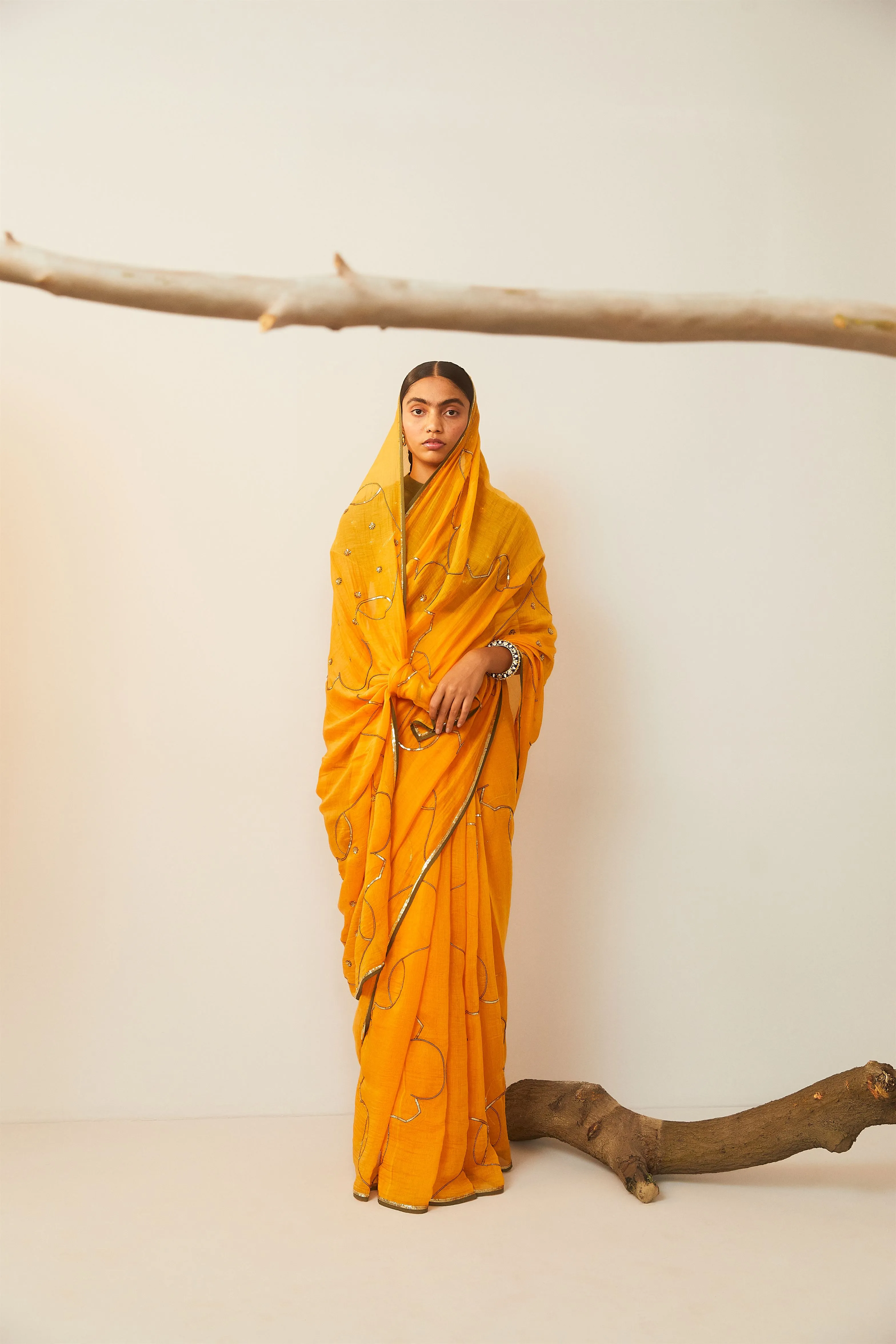 Sarang Kaur Sunnybrook Mango Meenakshi saree Chanderi silk Blouse piece Chanderi silk Bareeki SK01206