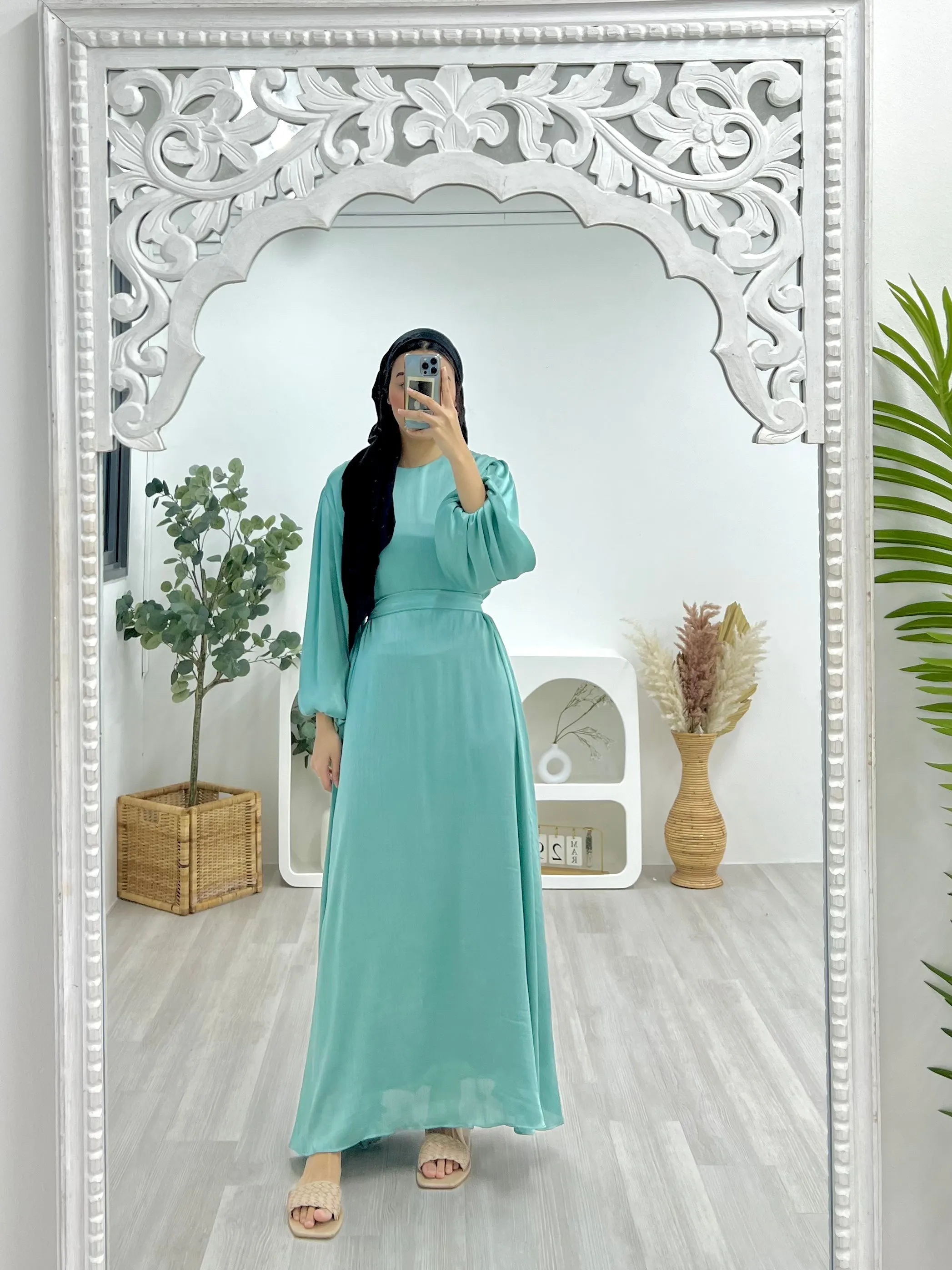 Satin Balloon Sleeve Dress