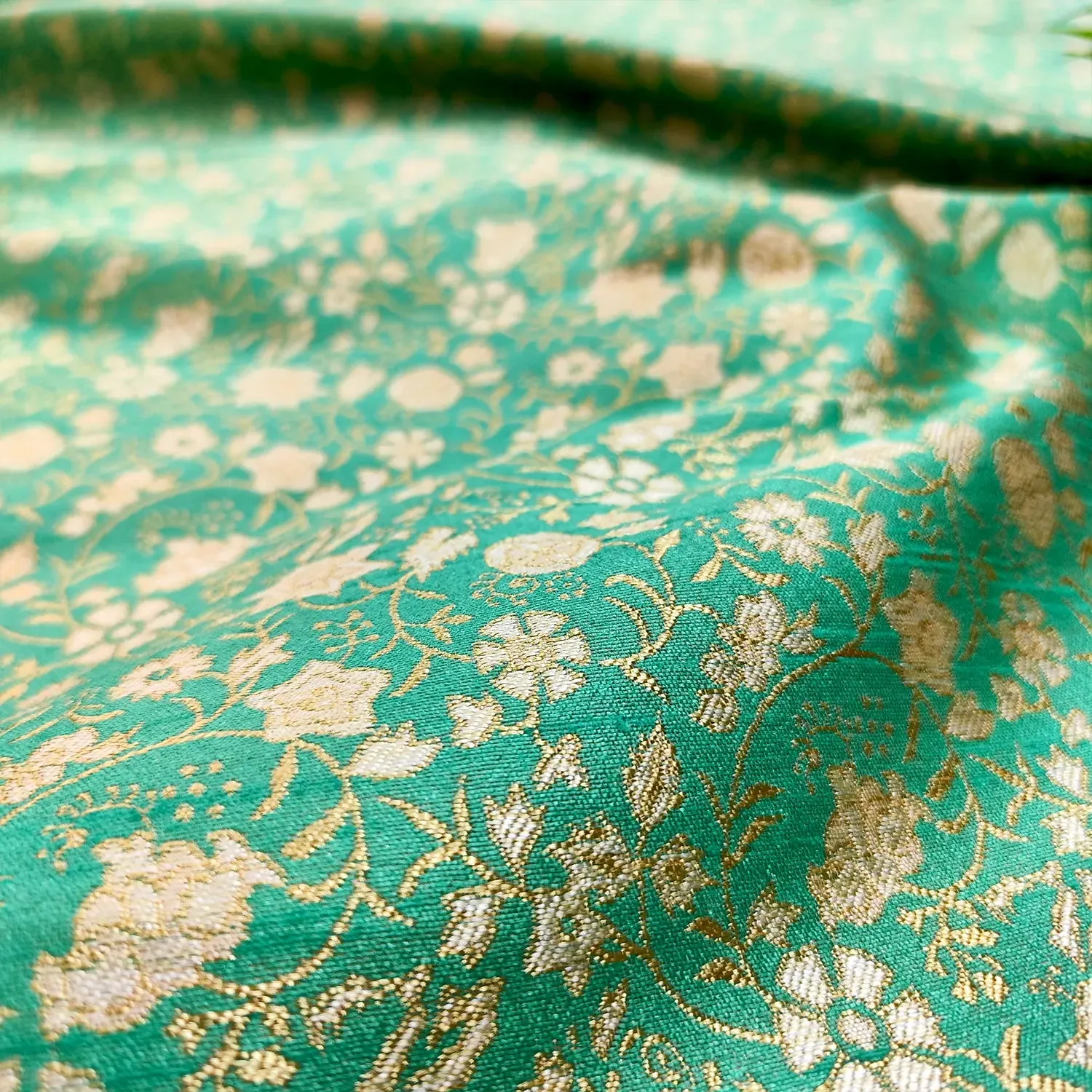 Sea Green Brocade Satin Silk Banarasi Fabric