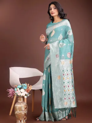 Sea Green Linen Cotton Saree