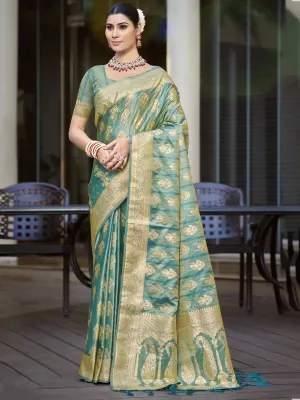 Sea Green Satin Silk Saree