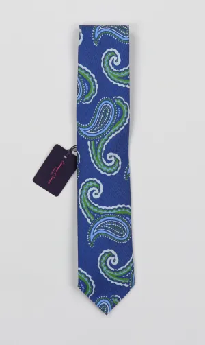 Seaward & Stearn Silk & Linen Necktie - Blue Paisley