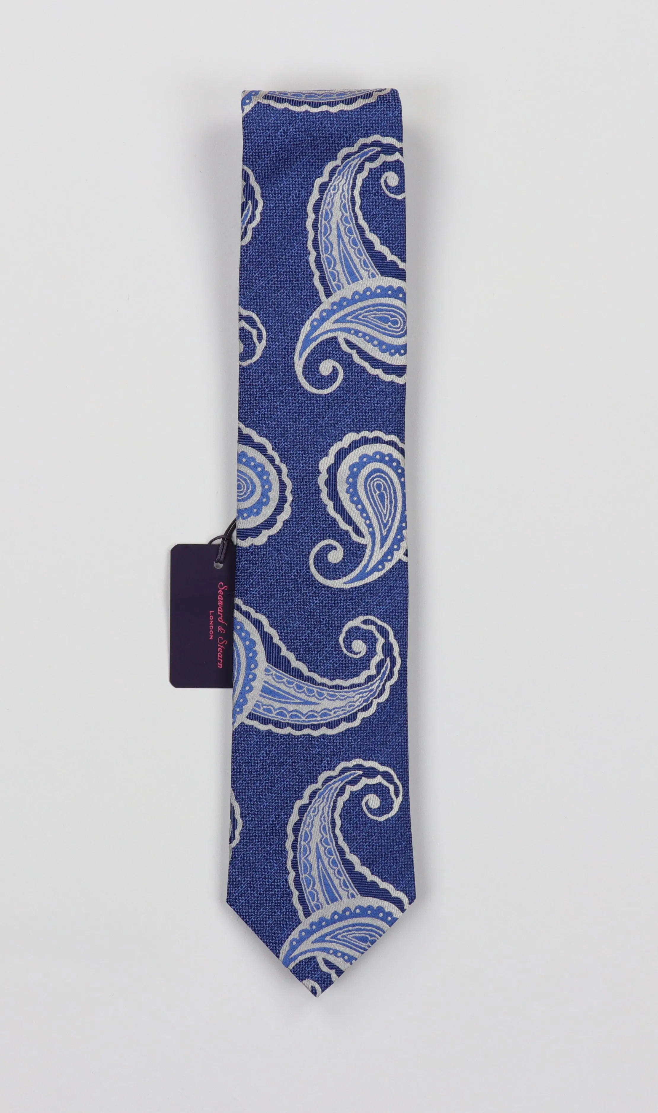 Seaward & Stearn Silk Woven Necktie - Large Blue Paisley