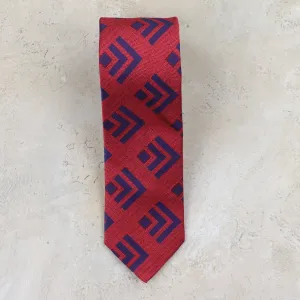 Seaward & Stearn Silk Woven Necktie - Red & Navy Geo
