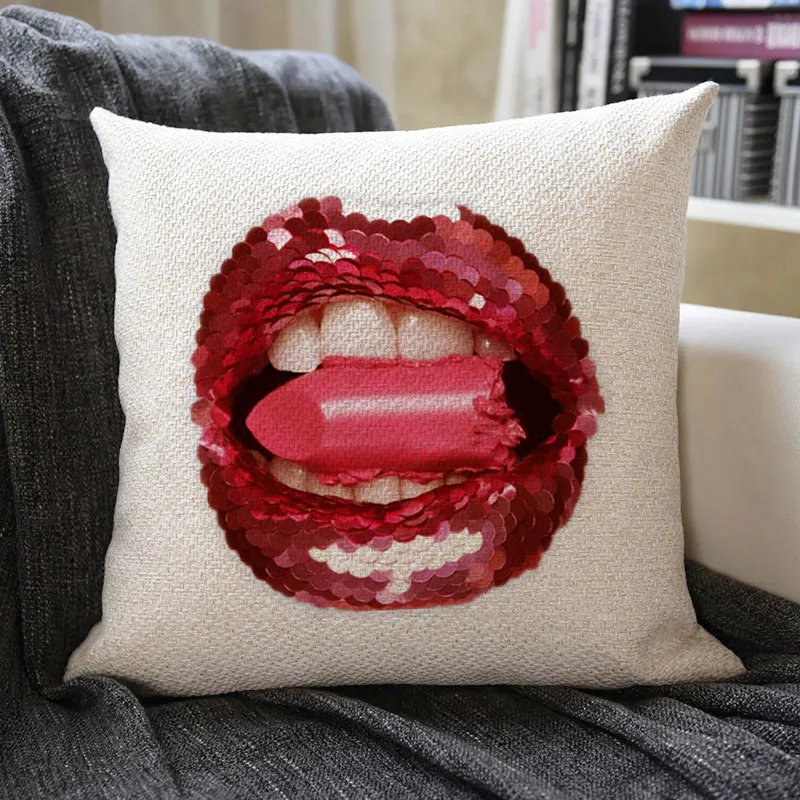 Sexy Red Lips Linen Pillowcase