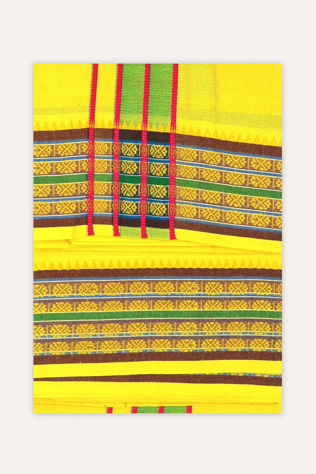 Shyam Unstitched - Yellow Panchakacham Jari Border Dhotis For Men | Uathayam
