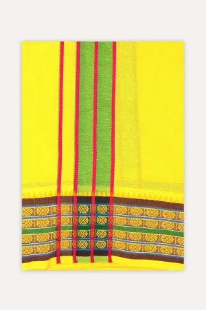 Shyam Unstitched - Yellow Panchakacham Jari Border Dhotis For Men | Uathayam