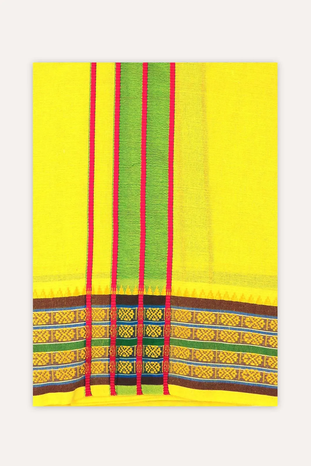 Shyam Unstitched - Yellow Panchakacham Jari Border Dhotis For Men | Uathayam