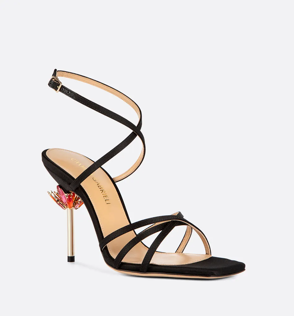 Sienna Blossom Sandal - Black Satin