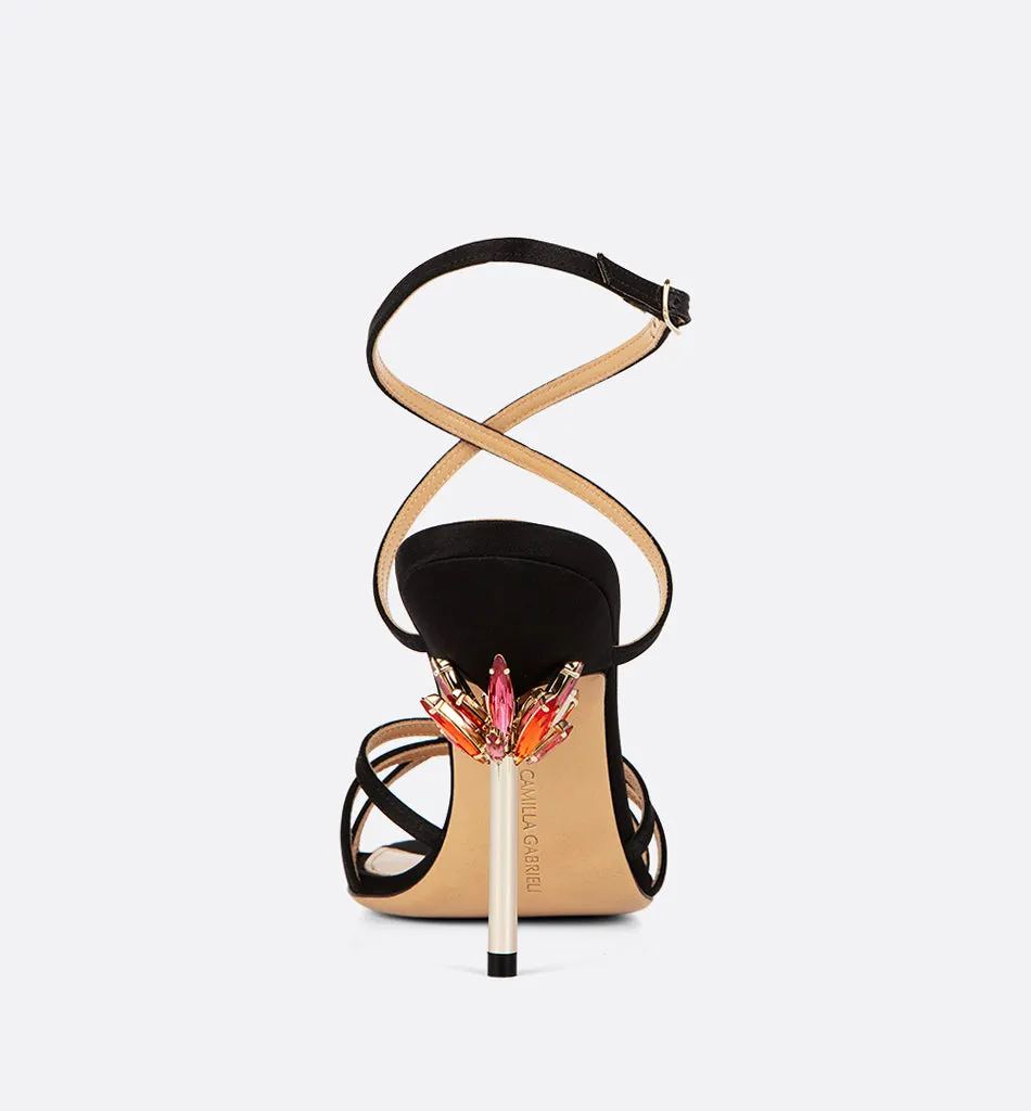 Sienna Blossom Sandal - Black Satin