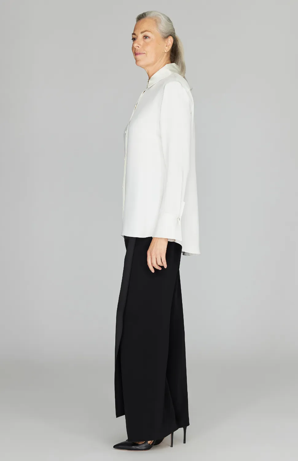 Silk Back Overlap Shirt w/ Satin Trim
