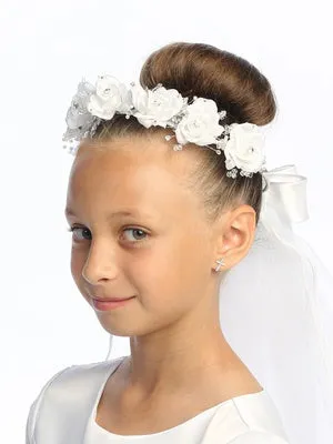 Silk Flowers with Rhinestones First Communion Veil - T-501