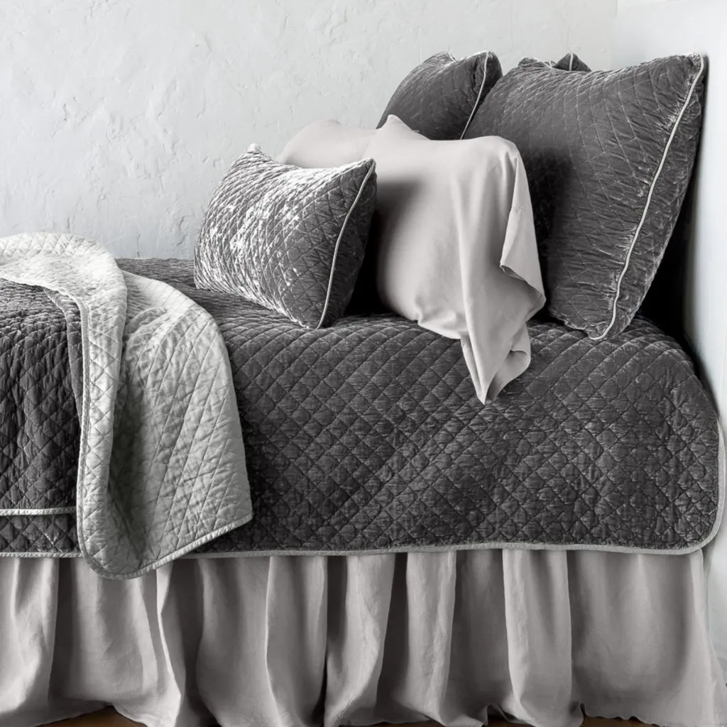 Silk Velvet Quilted Coverlet - Fog - King