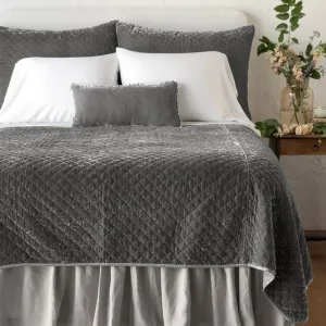 Silk Velvet Quilted Coverlet - Fog - King
