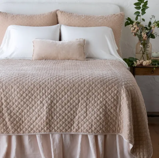 Silk Velvet Quilted Coverlet - Pearl - Queen