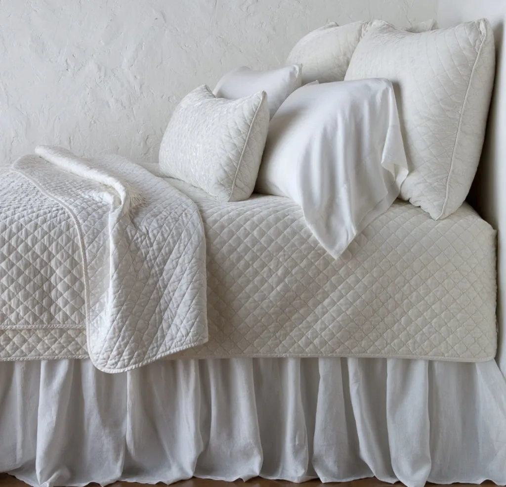Silk Velvet Quilted Coverlet - Winter White - Queen
