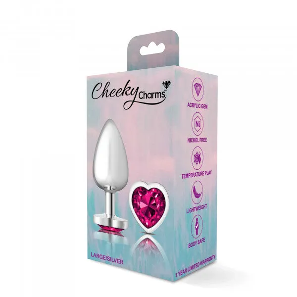Silver Metal Plug - Heart-Pink-Large