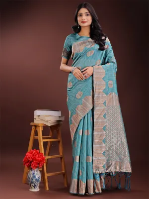 Sky Blue Linen Cotton Saree
