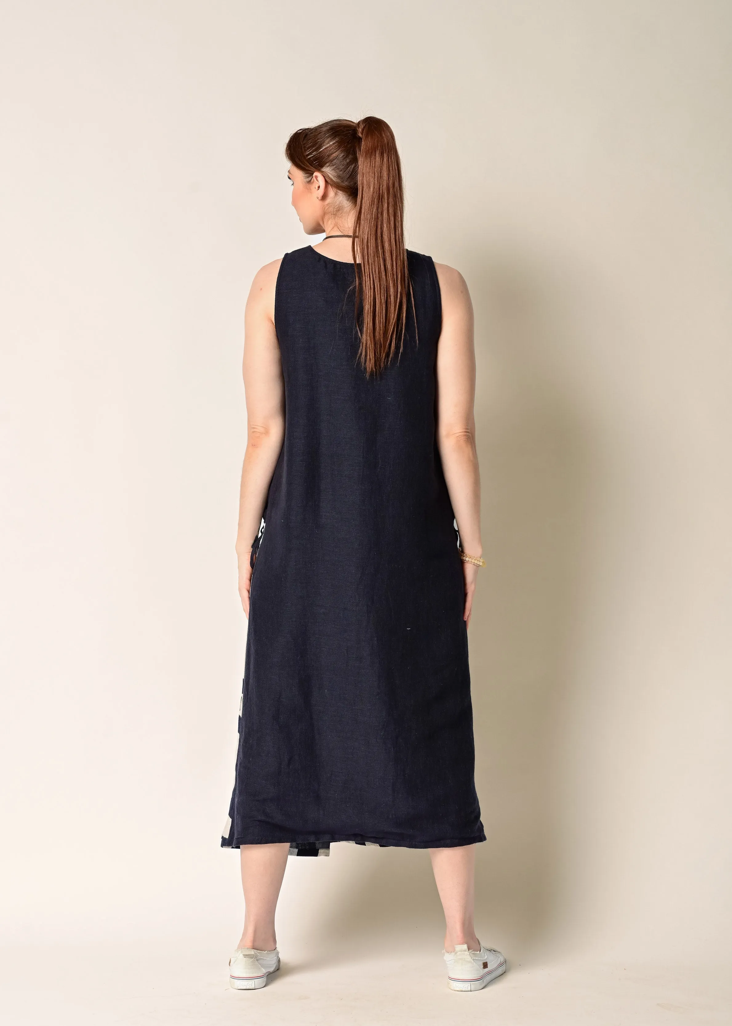 Solara Linen Dress in Navy