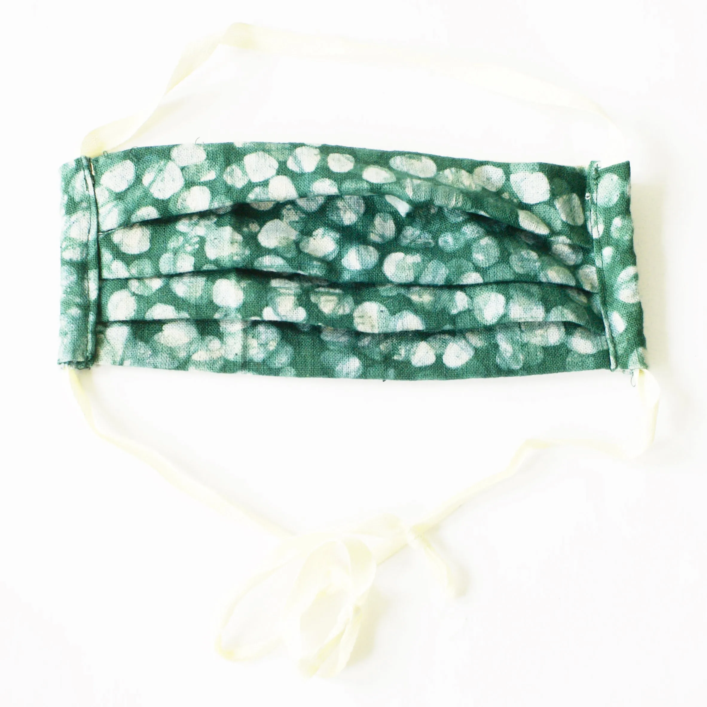 SOLD OUT Emerald Green Dot Stripe Hand Dyed Batik Linen Face Mask