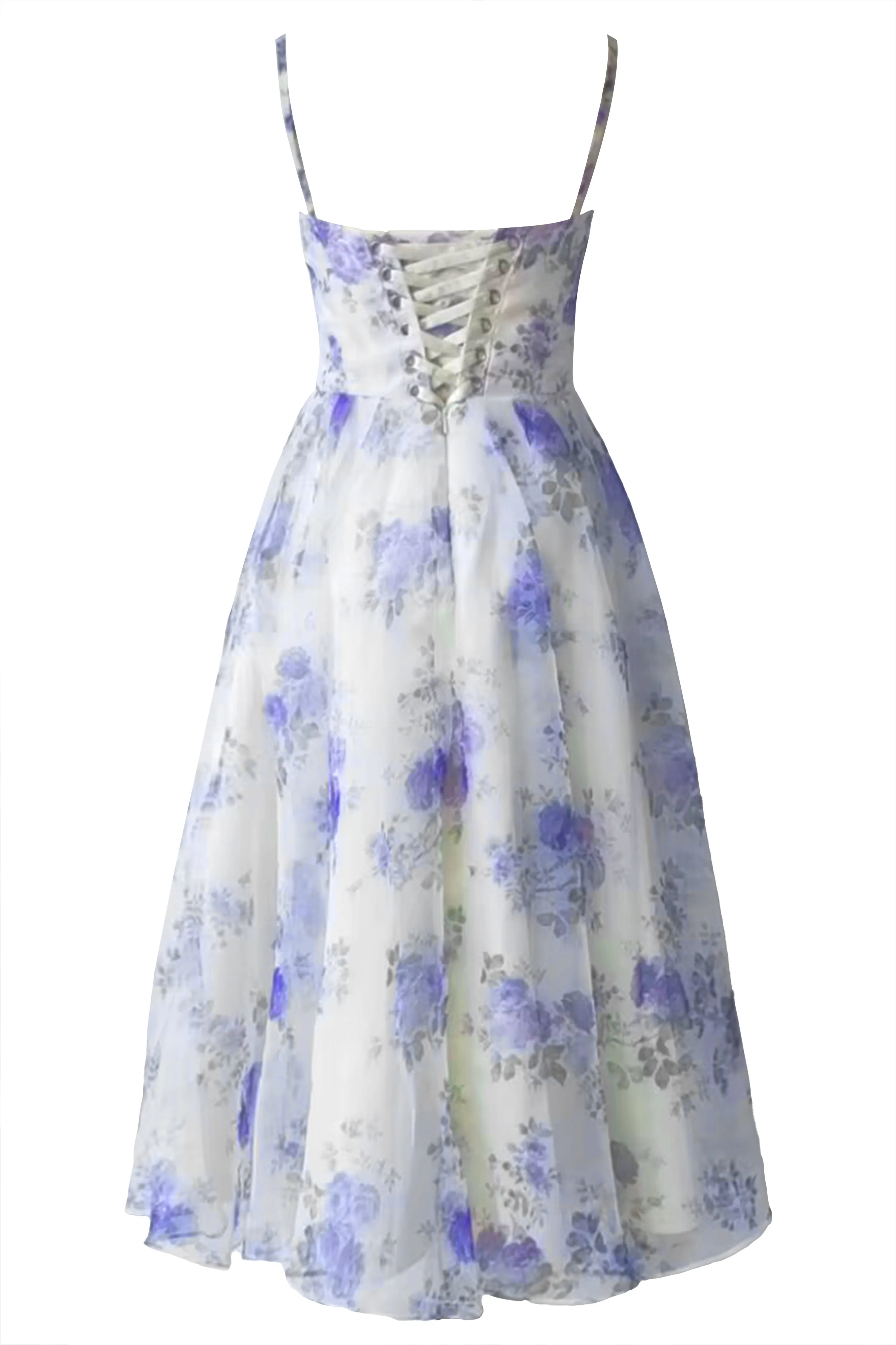 Spaghetti Straps Chiffon Floral Print Prom Dresses