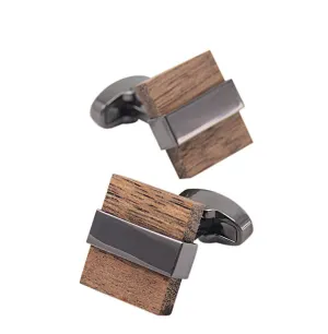 Square Wood and Gun Metal Cuff Links
