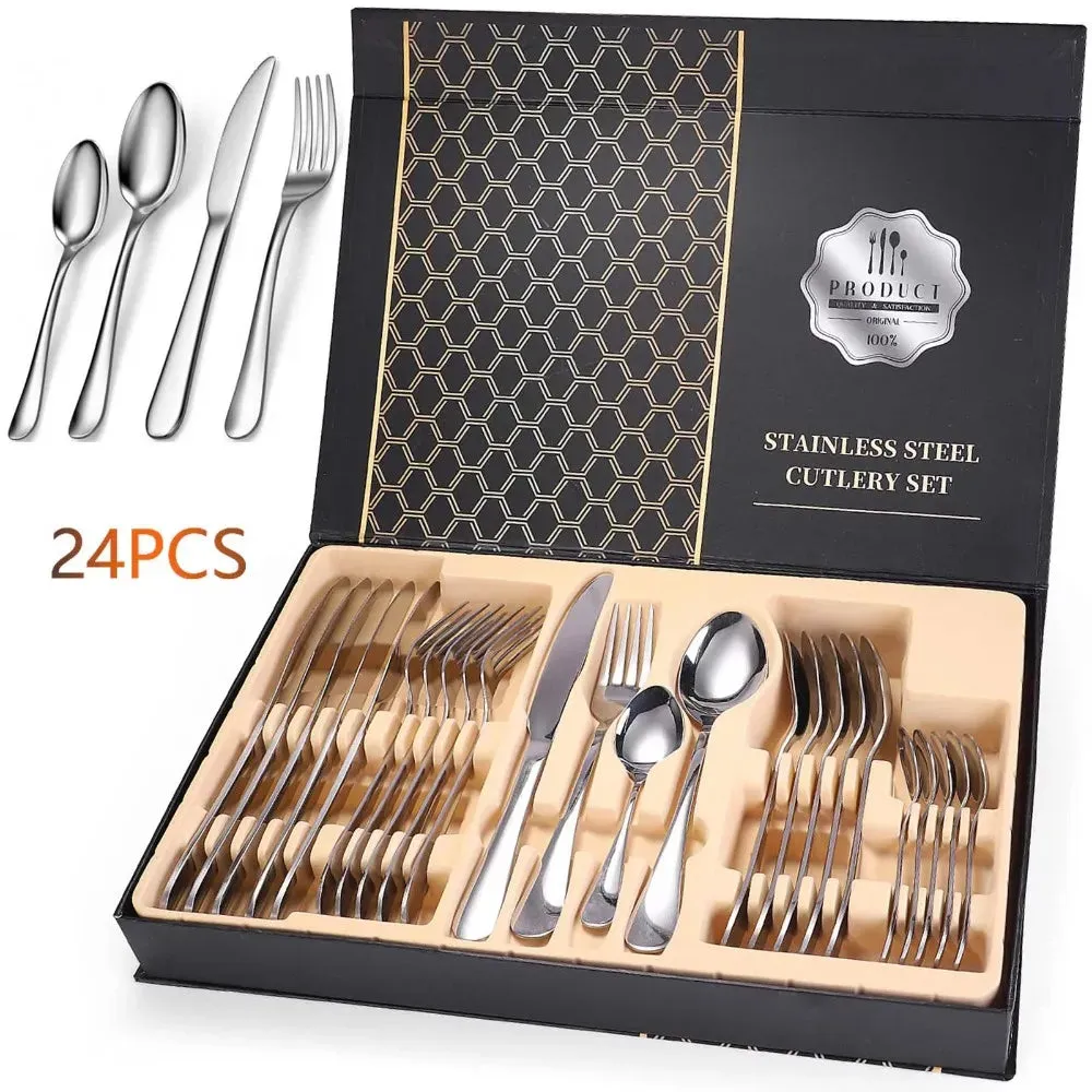 Stainless Steel 24-Piece Tableware Set