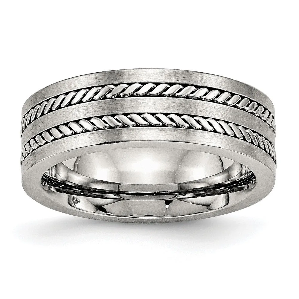 Stainless Steel Brushed and Polished Twisted 7mm Band