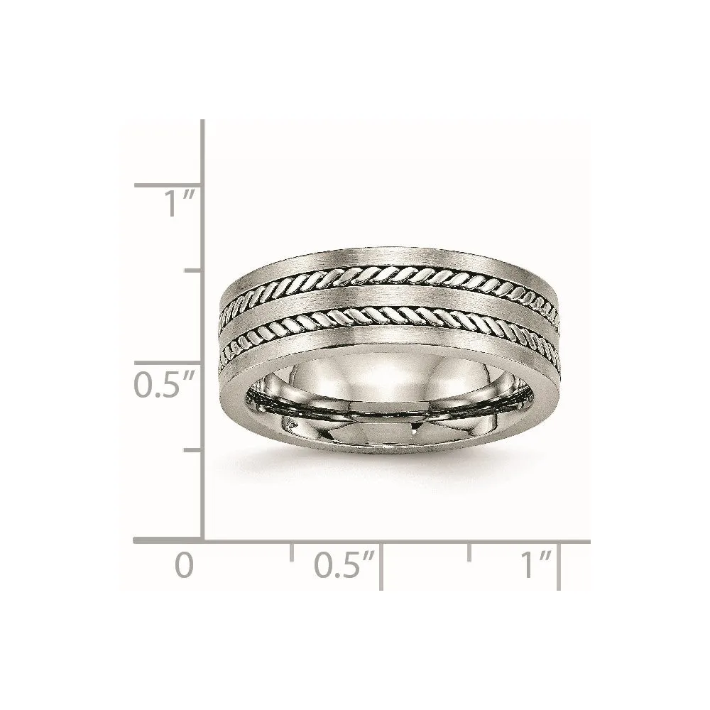 Stainless Steel Brushed and Polished Twisted 7mm Band