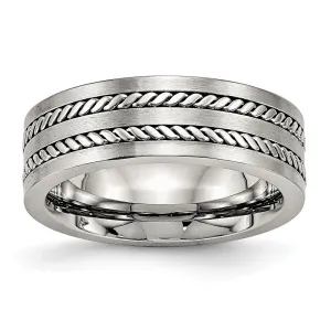 Stainless Steel Brushed and Polished Twisted 7mm Band
