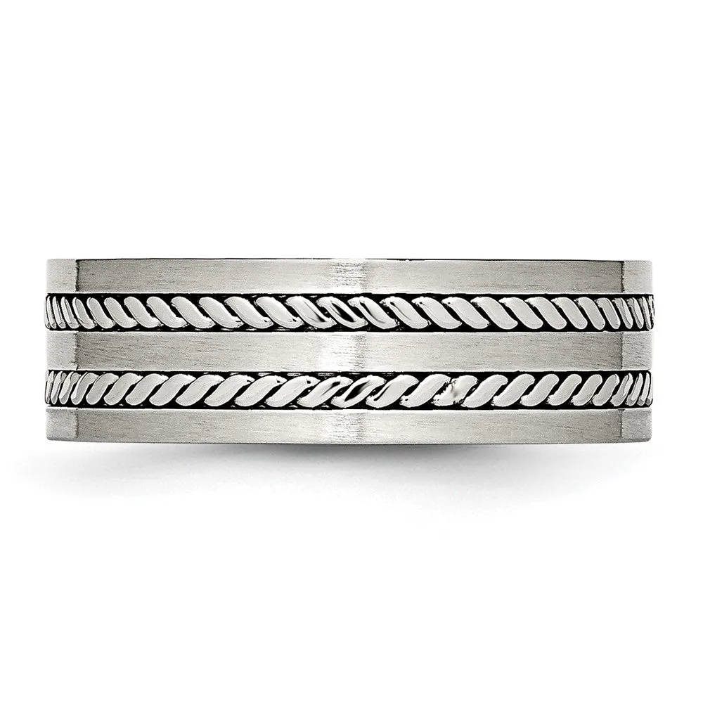 Stainless Steel Brushed and Polished Twisted 7mm Band