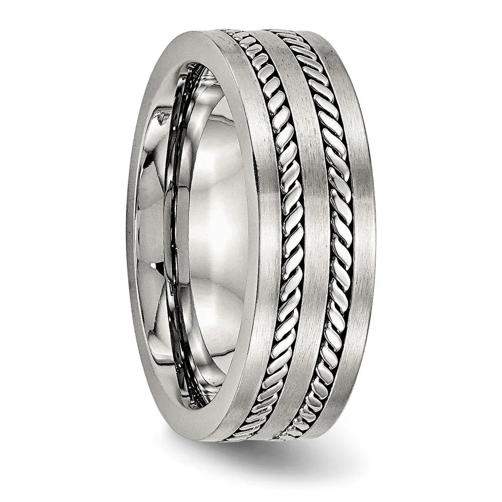 Stainless Steel Brushed and Polished Twisted 7mm Band
