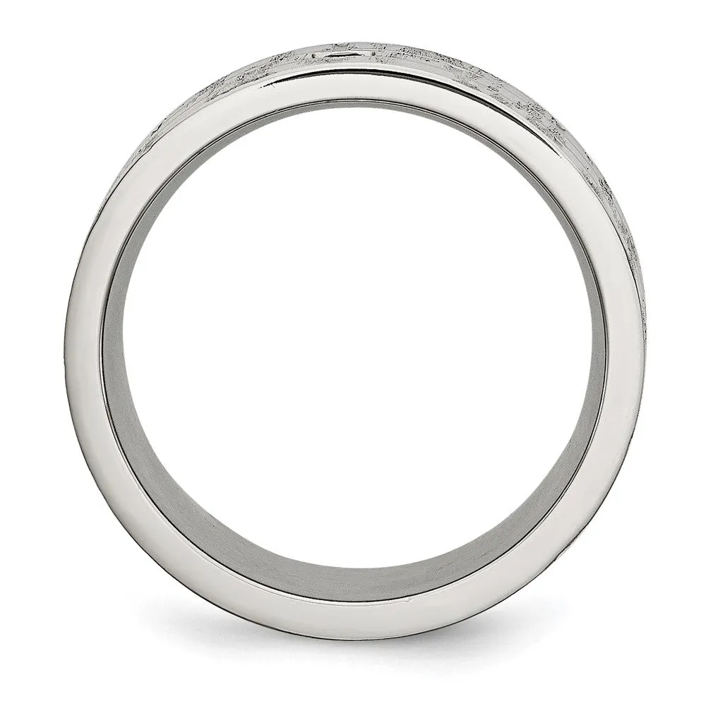 Stainless Steel Brushed and Polished w/Black CZ 10mm Flat Band