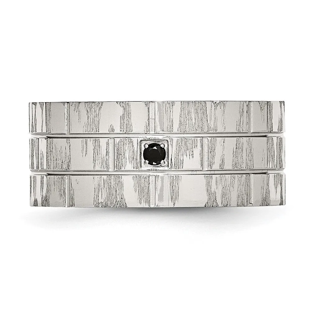 Stainless Steel Brushed and Polished w/Black CZ 10mm Flat Band