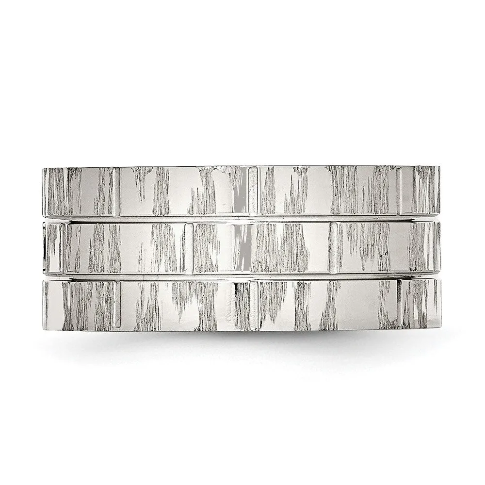 Stainless Steel Brushed and Polished w/Black CZ 10mm Flat Band