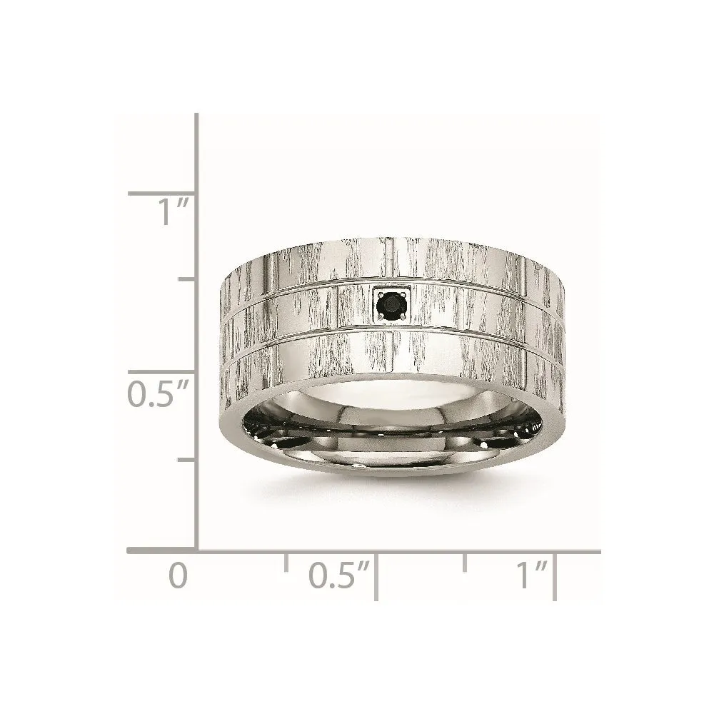 Stainless Steel Brushed and Polished w/Black CZ 10mm Flat Band