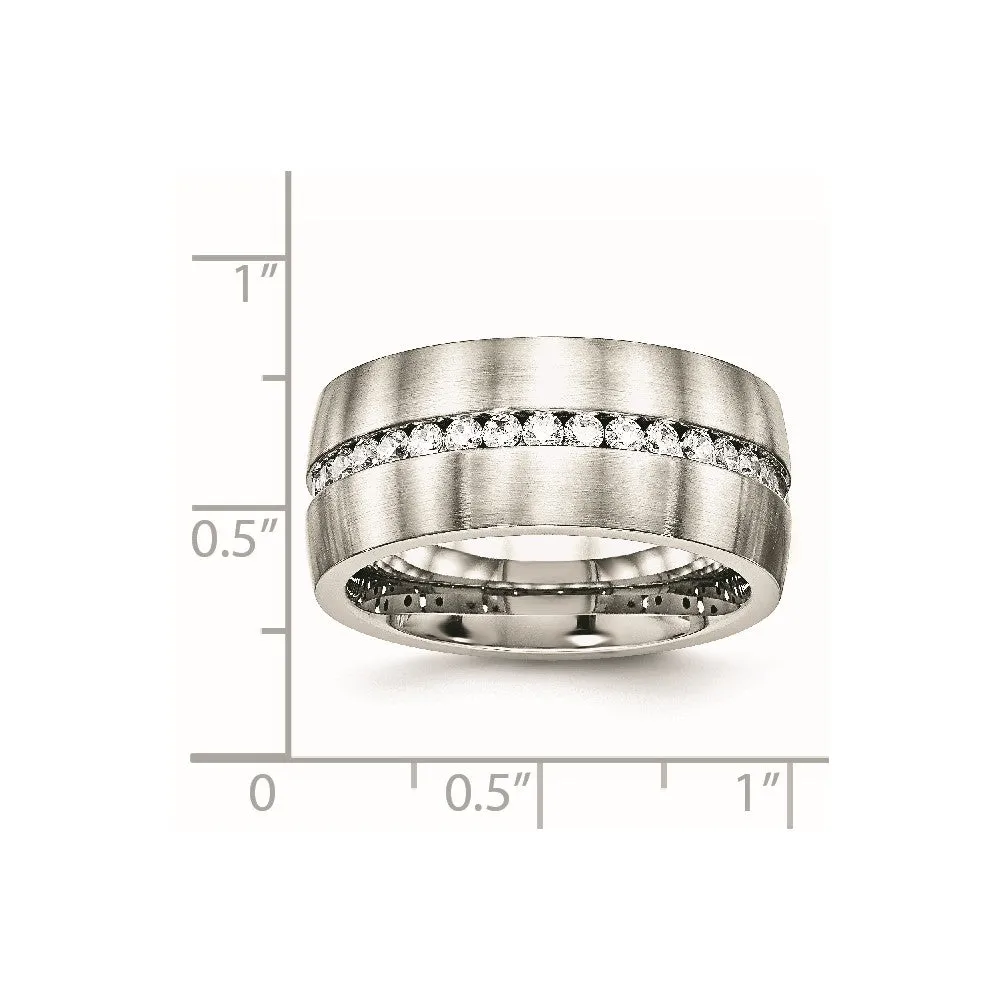 Stainless Steel Brushed and Polished w/CZ 10mm Band