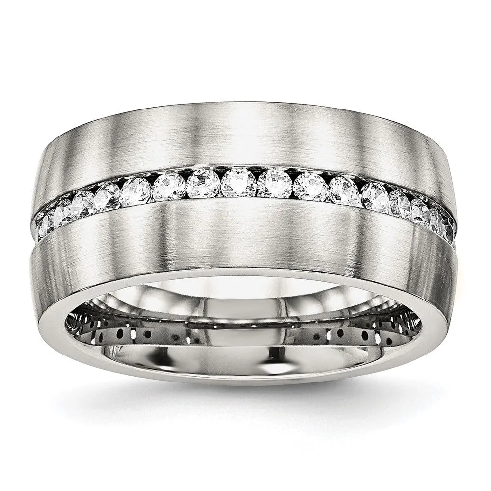 Stainless Steel Brushed and Polished w/CZ 10mm Band